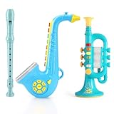 Lolossure Set of 3 Toy Saxophone Kids Trumpet and Recorder Flute,Musical Instruments Set for Children,Teaching Songs Gifts with Light & Sound for Kids Ages 3-5 5-9, for Kid