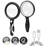 lupa 3 5x 【Brillo ajustable con 3 modos】: Tiene 33 luces LED, las luces LED mejoran la calidad de la imagen por la noche, se activa mediante un interruptor incrustado en el mango, el interruptor se ubica exactamente donde está el pulgar. y es una versión de carga USB (incluido el cable de carga USB).