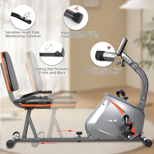 Miniatura 5 de Ise Bicicleta Estática Con Respaldo, 8 Niveles De Resistencia, Sensor De Pulso, Bicicleta Estática Elíptica Con Soporte, Para Ejercicios De Recuperación, Máx. 100 Kg