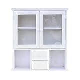 Rebecca Mobili Credenza sospesa, vetrinetta bianca da muro 2 cassetti 2 ripiani, legno e plexiglass, stile shabby country, cucina salotto - Misure: 62 x 56 x 15 cm (HxLxP) - Art. RE4200