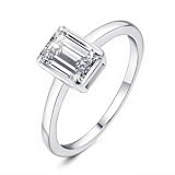 JewelryPalace Anillo solitario de mujer chapado en oro blanco de 14 quilates con moissanita creada, diamante simulado, anillos con piedra de corte esmeralda, simple alianzas de compromiso juego joyas