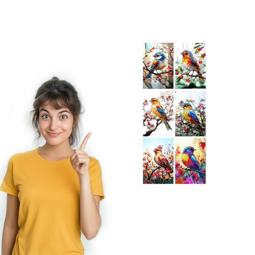 Image of SiddArtify Stained Glass Bird Wall Art Prints Set - Colorful Animal Poster Decor for Living Room Bedroom Office - Set of 2-4x6 Inch - Board (Pack of 6) - Sticker (Pack of 6)