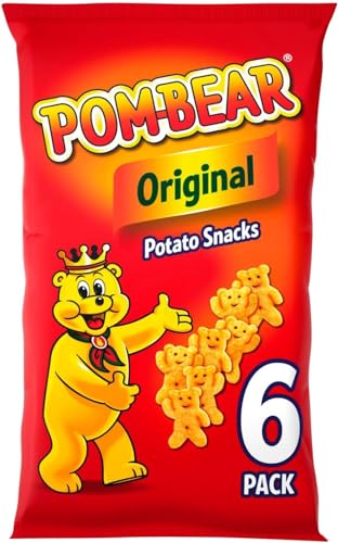 Pom-Bear Original Crisps, Teddy Shaped Potato Snacks, 6 x 13g (2 Packs), Ready Salted, Cheese & Onion, Salt & Vinegar Flavours