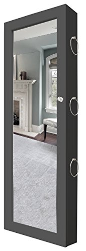 NEW VIEW Over The Door Black Jewelry Cabinet w/Full Length Mirror, Scarf Holder and Knob Handle (01-00-12893)
