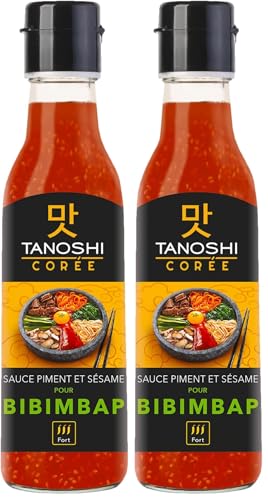 TANOSHI - Sauce Bibimbap Piquante au Piment et Sésame - Sans Glutamate Ajouté - Flacon de 225 ml (Lot de 2)