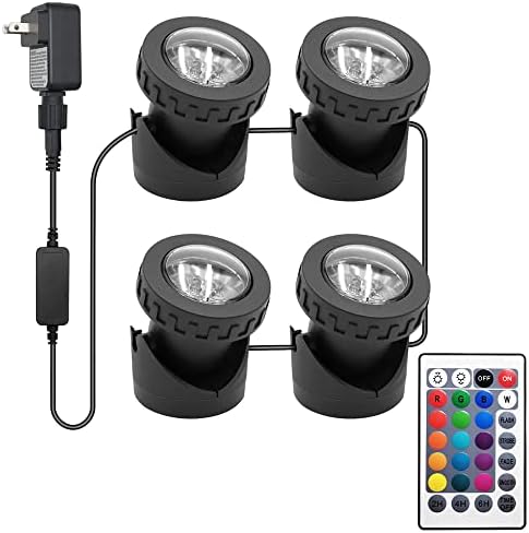 Colored Pond Lights with Timer, RGB Fountain Lights Underwater Light IP68 Waterproof, Dimmable Outdoor Landscape Lights Fish Tank Pond Fountain Garden(4 Lights)