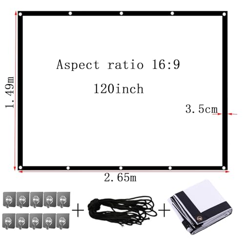 Image of Portable Outdoor Movie Screen, 60-200 Inch 3D Projector Screen Foldable Movie Screen for Projectors Enjoy Outdoor Film Movie Night, Projector Backing Black Movies Screens(16:9,120 inch screen)
