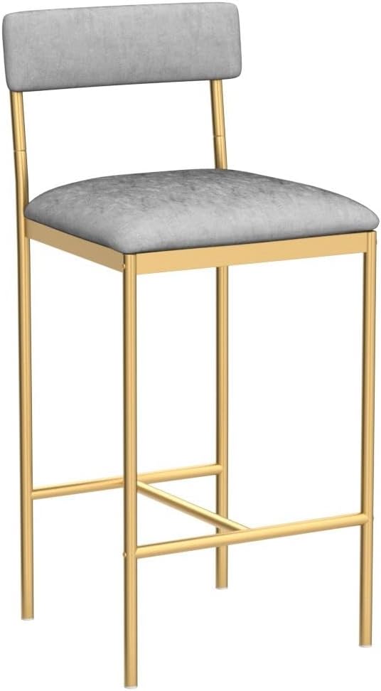 IDEALHOUSE Bar Stools Set of 2, Kitchen Bar Stools with Footrest, 25.5 Inches Upholstered Bar Chairs with Back, Counter Height Barstools for Counter Bar, Island, Easy Assembly, Grey and Gold White