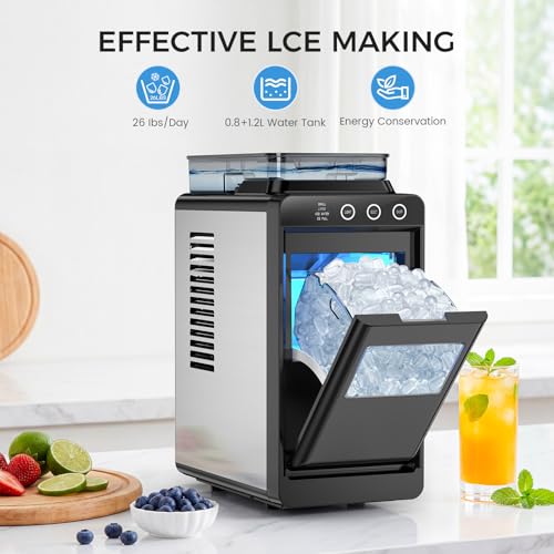 Image of COWSAR Ice Maker Countertop, Portable Ice Machine with External Water Tank, 8 Cubes in 6 Mins, 26 lbs /24Hrs, Self-Cleaning Quiet Compact Commercial Ice Makers for Home, RV, Camping, Black
