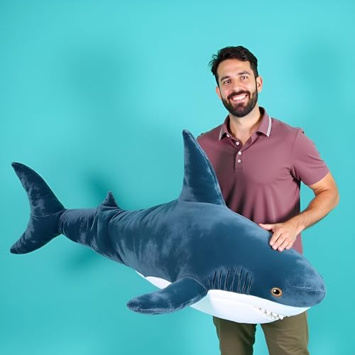 Image of Ryttir 47.2 Inch XXL Giant Shark Stuffed Animals,Chubbier Shark Pillow Soft Shark Plush Shark Body Pillow Stuffed Shark Decor, Perfect Chrismas Stress Relief Gift for Kids Women