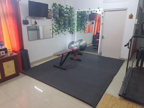 Image of ProGrip by Dhara EVA Rubber Gym Mat 8x5 Feet | 30mm Thick Heavy Duty Exercise Flooring for Treadmill, Dumbbell & Weightlifting Area | Anti-Slip, Shock Absorbing, Noise Reduction | Black