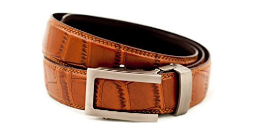 Anson Belt & Buckle - Men's 1.25" Traditional Gunmetal Buckle with Light Brown Faux Croc Strap