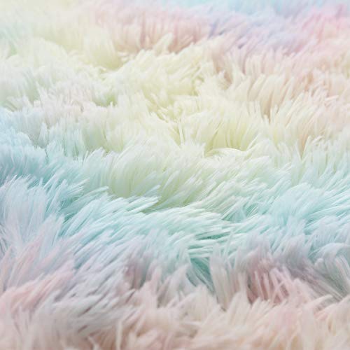 LOCHAS Luxury Fluffy Rainbow Rugs for Girls Bedroom, Extra Soft Rainbow Area Rug, Cute Colorful