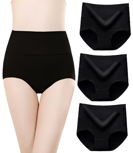 marysgift Womens Knickers High Waisted Cotton Underwear Panties Full Back Coverage Comfy Briefs Pack of 3 Ladies Briefs - Black 3XL UK 16 18