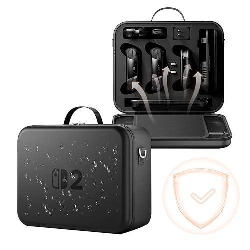 For Switch 2 収納袋 Switch2 保護カバー バッグ 保護ケース 大容量 大容量のボックスで防水 防塵 防汚 耐衝撃 耐傷 落下防止 持ち運びやすい 旅行 外出 全てを収納する (ブラック, 左右一組のハンドル)