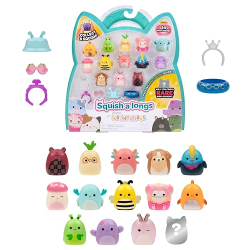 Squish-a-longs Mini-Squish 14-Pack (Wave 5 Style 2) includes Melrose the Blue Cassowary Trenton the Green Praying Mantis Andres the Brown Sheltie