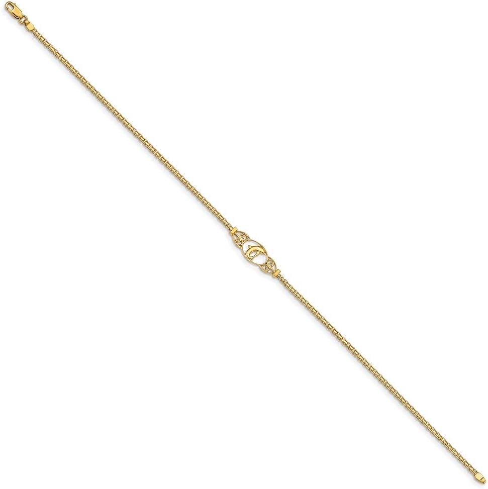 Diamond2Deal Gift for Mothers Day 14k Yellow Gold Dolphin Anklet 9"
