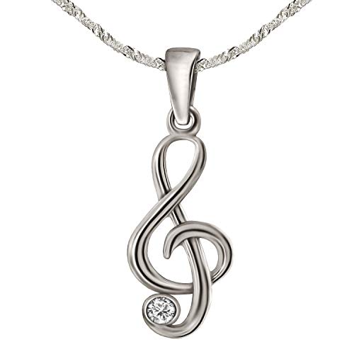 Pendentif clé de sol en argent sterling 925 massif et oxydes de zircone brillants