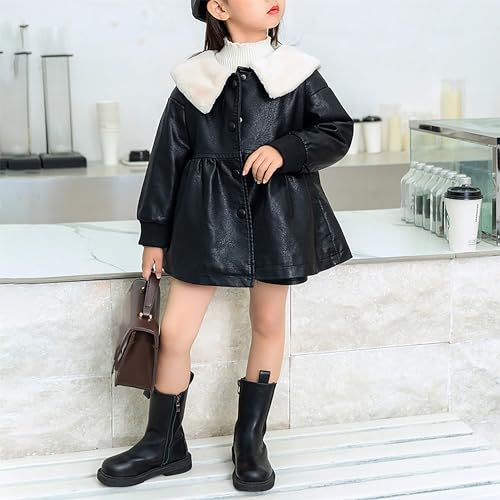 Betusline Little Baby Girls Faux Leather Fleece Lined Jacket Winter Coat, 12 Months - 7 Years3