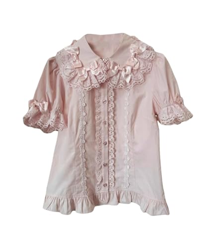 Lolita Shirts Kawaii Cute Clothes Blouse Lace Short Jirai Kei Fashion Puff Sleeve Shirt Ruffle Top Bow Cutecore
