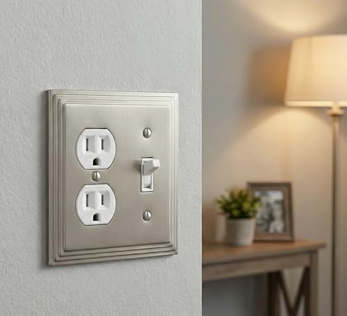 Cosmas 25068-SN Satin Nickel Single Toggle/Duplex Combo Electrical Outlet Wall Plate/Cover