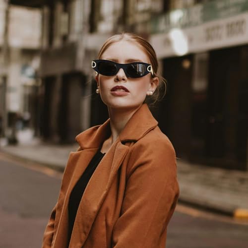 LJCZKA Retro Oval Sunglasses for Women 90s Small Cat Eye Sun Glasses Classic Luxury Metal Frame Vintage Cateye Shades2