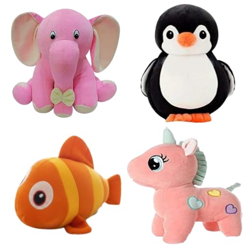 Image of Soft Toys Combo of 4 (Appu Elephant, Fish, Unicorn & Penguin) | Super Soft Plush Stuffed Animals for Kids | Cute Cuddly Toys Gift Set for Babies, Boys & Girls