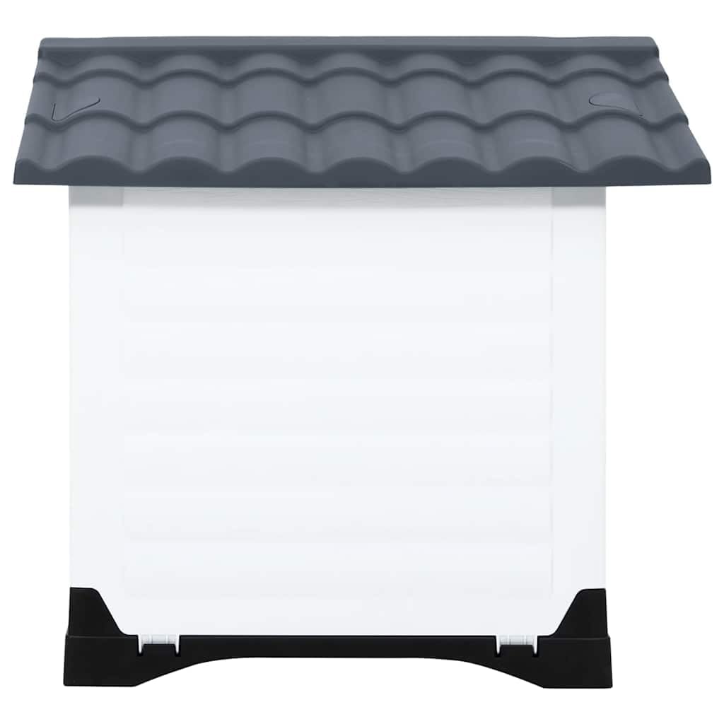 Robusta cuccia per cani grigia in polipropilene resistente, 90,5 x 68 x 66 cm, con buona ventilazione e pratico tetto a punta per protezione da pioggia e sole