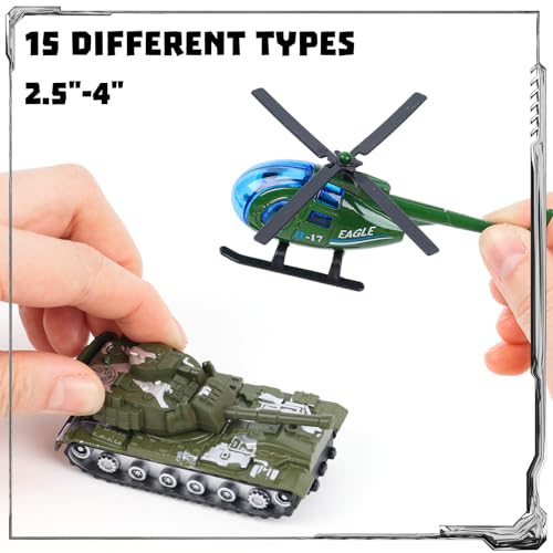 3 Otters HSHD0699 15Pcs Die-Cast Military Vehicles, Army Toy Vehicle Models Plastic Vehicle Playsets Models Truck Tanks Helicopter Toys thumb #1