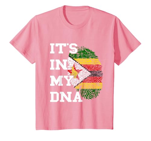 Zimbabwe Flag It's in My DNA Thumbmark Zimbabwean Roots T-Shirt, Youth, Pink, X-Small