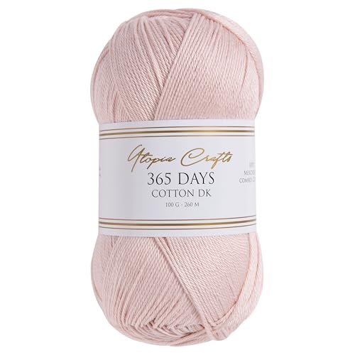 Utopia Crafts 365 Days Mercerised Combed Cotton DK Yarn for Knitting & Crochet 100g (Powder Pink)