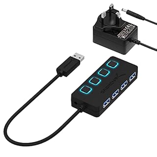 SABRENT Powered USB Hub, 4 Port USB 3.2x1 5Gbps, USB 3 Splitter, On/Off Switch LED Indicators, 68cm (2ft) Cable for PC, Laptop, iMac, MacBook (HB-UMP3)