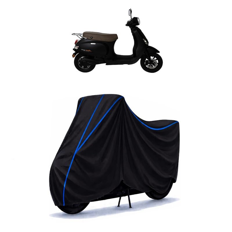 Image of Scooty Cover Water Resistant for Benling Aura Standard | Universal Scooter & Bike Cover | Heavy Duty UV Dust, Rain & Scratch Protection Weather Indoor Outdoor | Black with Blue Piping