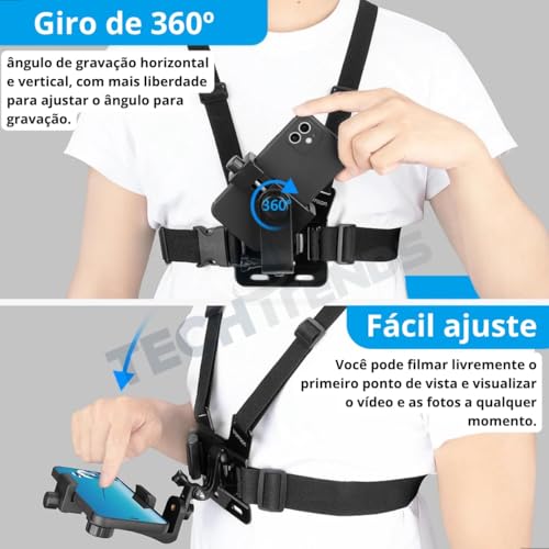 Image of Careflection G0Pro Chest Mount Harness for Mobile & Action Camera, Adjustable 360 Chest Strap Vest for Sports, Bike, Moto Vlogging, Compatible with G0Pro, Insta360 & Smartphones (Black)