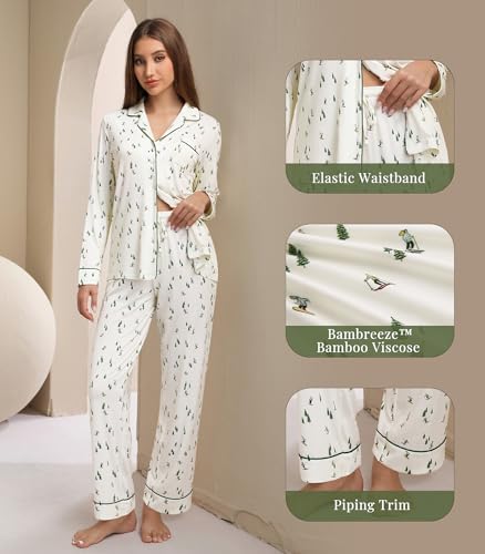 Image of WiWi Viscose from Bamboo Women's Pajamas Set Super Soft Button Down Top and Pants Sleepwear Cooling Pjs S-3X