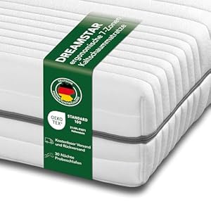 DREAMSTAR Kaltschaummatratze Vital Silber XXL 24 cm hoch| Ergonomische 7-Zonen Matratze aus Kaltschaum |Härtegrad 2 (H2) Öko-Tex Zertifiziert | Hypoallergen & Antibakteriell | 140 x 200 cm
