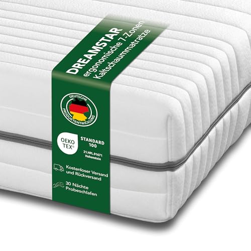 DREAMSTAR Kaltschaummatratze Vital Silber XXL 24 cm hoch| Ergonomische 7-Zonen Matratze aus Kaltschaum |Härtegrad 3 (H3) Öko-Tex Zertifiziert | Hypoallergen & Antibakteriell | 90 x 200 cm DREAMSTAR Kaltschaummatratze Vital Silber XXL 24 cm hoch| Ergonomische 7-Zonen Matratze aus Kaltschaum |Härtegrad 3 (H3) Öko-Tex Zertifiziert | Hypoallergen & Antibakteriell | 90 x 200 cm
