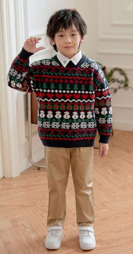 SMILING PINKER Toddler Boys Christmas Sweater Crewneck Long Sleeve Reindeer Santa Snowman Knit Pullover Chunky Top3