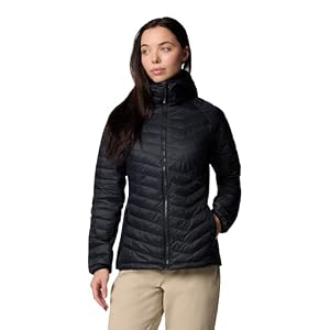 Columbia Women’s Powder Pass 2 Hybrid Hooded Jacket, Hooded Puffer Jacket, Black, S