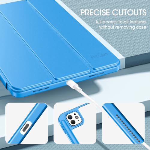 Image of ProCase for iPad Pro 13 Inch Case M5 2025 / M4 2024 with Pencil Holder -Blue | Smart Cover iPad Pro M5 M4 Case 17 Inch, Clear Transparent Back, Supports Touch ID, Auto Wake /Sleep