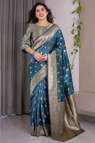 Image of SGF11 Women's Kanjivaram Soft Silk Saree With Unstitched Blouse Piece