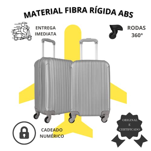 Kit Conjunto de Malas de Viagens Para Bordo Fibra Rígida ABS 2un COR:Prata 8001
