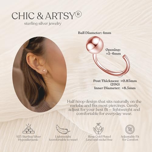 Image of CHIC & ARTSY 925 Sterling Silver Half Hoop Earrings for Women, Small Huggie Hoops Set with Ball Bar Star Moon Cross & Pearl, Lightweight Comfort Fit Everyday & Sleep Earrings