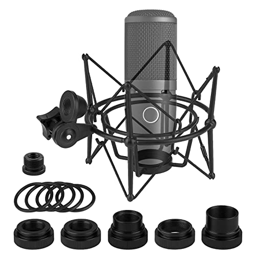 GEEKRIA for Creators Microphone Shock Mount Compatible with AKG P120, P220, P820, Mic Anti-Vibration Suspension Adapter Clamp Mic Holder Clip (Black/Metal)