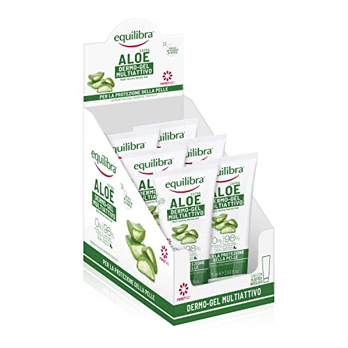 equilibra Corpo, Aloe Dermo-Gel, Gel Lenitivo a Base di Aloe Vera, Crema Corpo per Arrossamenti, Sollievo Dopo Sole, Post Depilazione o Rasatura, Rossori Gengive, Piedi Stanchi, 6 Pezzi da 75 ml