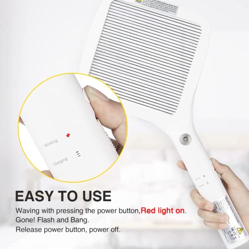 mafiti Tapette à Mouche électrique, Anti-moustiques, Anti-Insectes, Raquette Tue-Mouches, Rechargeable pour l'intérieur et l'extérieur, Accessoires de Camping (White) – vue 5