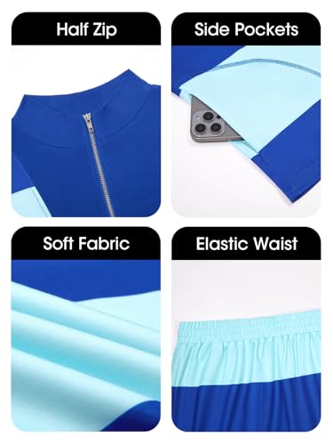 Fisoew Womens 2 Piece Outfits Summer Striped Sweatshirt Workout Shorts Sets Matching Lounge Set Tracksuits