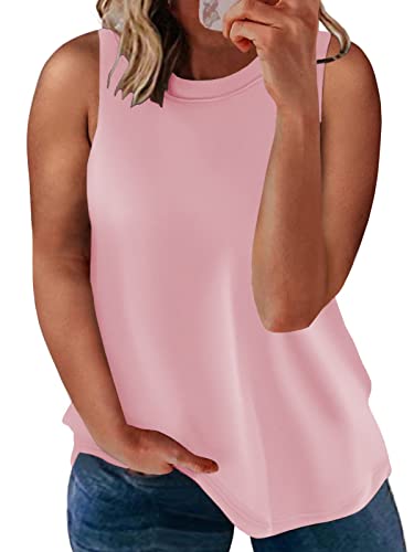 Plus Size Tank Tops For Women Summer Round Neck Sleeveless T-Shirts 3X Pink 22W #TOP19