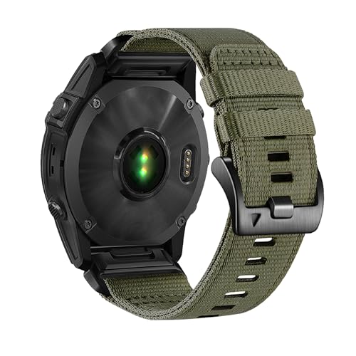 Hooxue 22mm / 26mm 交換用頑丈なナイロン腕時計バンド Garmin Fenix 8/7X / 6X /5X/Forerunner/Approach/MARQ/quatix /D2シリーズコネクターに対応 (グリーン 26mm)