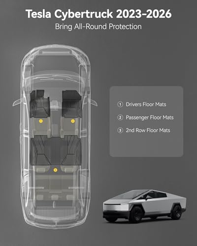 Image of 3W Floor Mats for Tesla Cybertruck 2023 2024 2025 2026,TPE All Weather Liner